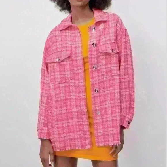 Zara Jackets & Blazers - ZARA Pink Tweed Shacket